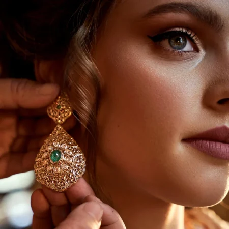 Boucles d’oreilles beldi traditionnel ovale cabochon et rosas