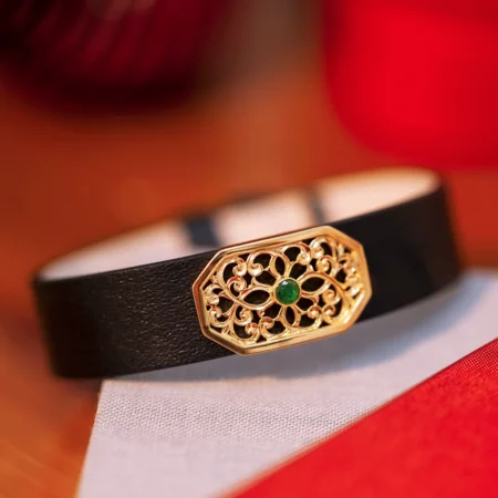 Bracelet Manchette cuir beldi traditionnel rectangle rond